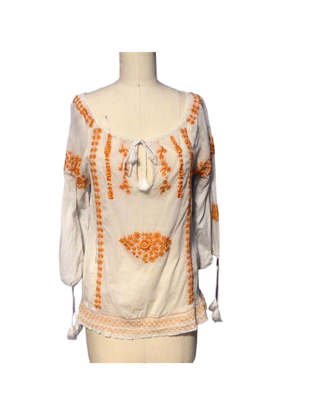 Calypso Christiane Celle Embroidered White Blouse Sz S